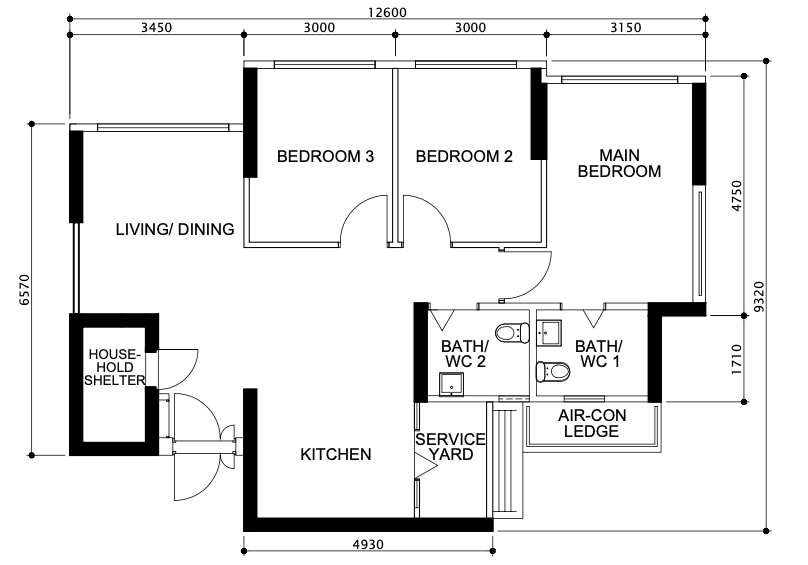 Fernvale Acres 4-room BTO Floor plan